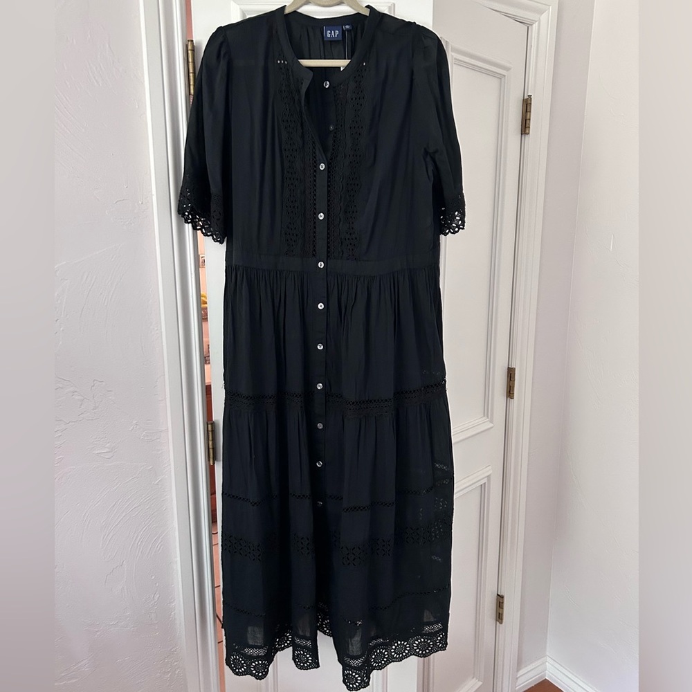 GAP Black Long Sleeve Lace Dress